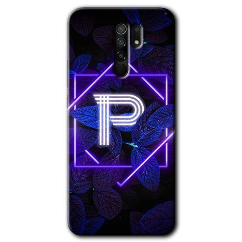 Xiaomi Redmi 9 Kılıf Baskılı Kapak - Dark Neon Yaprak P Harfi +Tam Kaplayan Mat Seramik