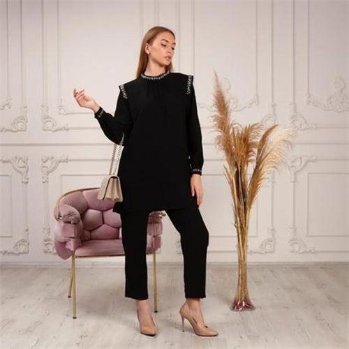 Yaka Detaylı Sade Basic İkili Takım - 02076 - Siyah