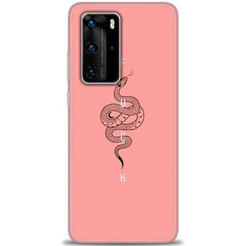Huawei P40 Pro Kılıf HD Baskılı Kılıf - Pembe Yılan + Tam Ekran Koruyucu