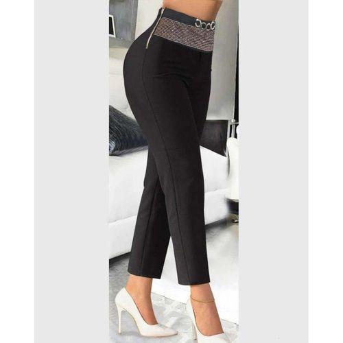 Kadın Yüksek Bel önden Taşlı Ve Tokalı Ithal Krep Pantolon