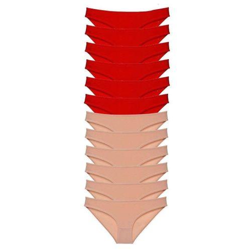 12 Adet Eko Set Likralı Kadın Slip Külot Kırmızı Ten
