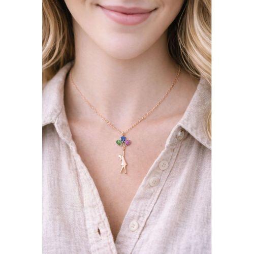 Rose Balonlu Kız Gümüş Kolye Uçan Balon Kız Kolye