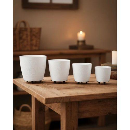 4’lü 3d Şık Beyaz Saksı Seti Modern Ayaklı Dekoratif Vazo