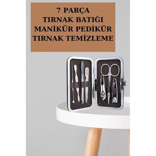 Manikür Pedikür Seti 7 Parça Tırnak Makası Kaş Makası Cımbız Çantalı