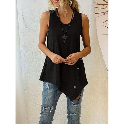 Kadın Askılı Yuvarlak Yakalı Asimetrik Kesim Detaylı Viskon Bluz