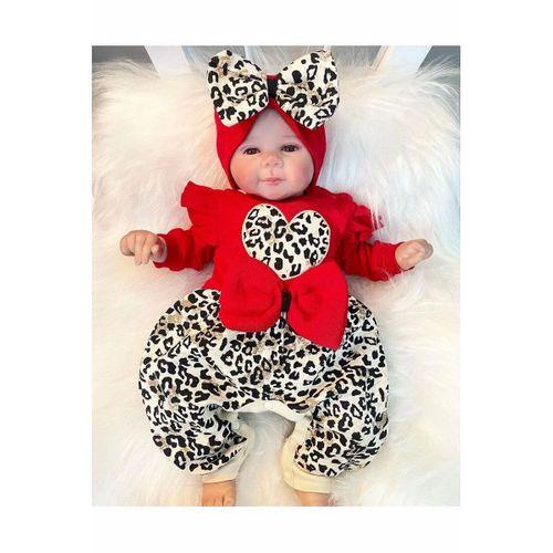 Leopar Desenli Fiyonklu % 100 Pamuk Kız Bebek Tulum