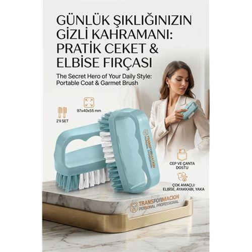 2'li Mini Leke ve Toz Fırçası Seti - Elbise, Ayakkabı, Yaka için Pratik Çanta Boy Fırça 723098