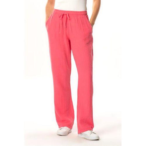 Müslin Beli Bağcıklı Çift Cepli Kadın Yazlık Pantolon Pembe Pmb