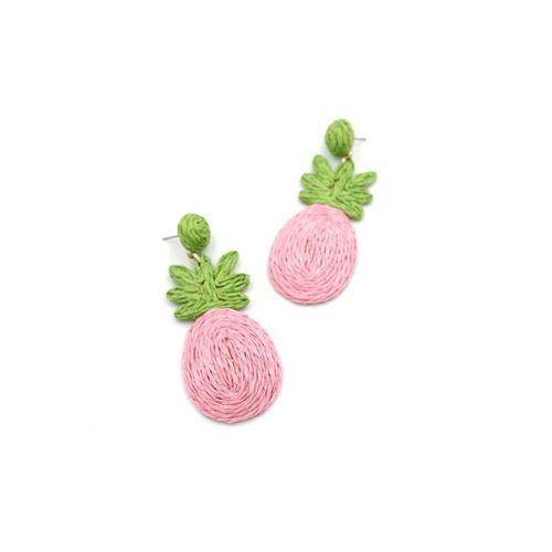 Ananas Hasır Küpe - Pembe