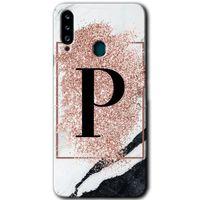 Potkal Hediye Fabrikası Samsung Galaxy A20s Kılıf HD Desen Baskılı Arka Kapak - Pembe Mermer Desenli P Harfi