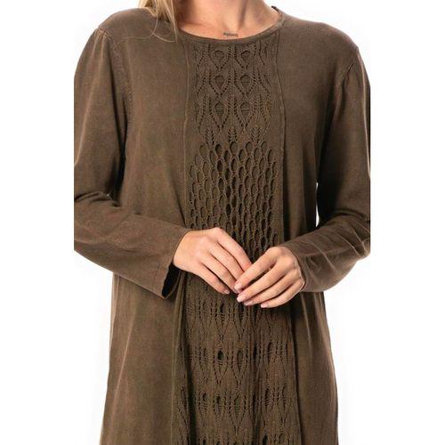 Uzun Kol Sena Etnik Desenli Sonbahar ve Kışlık Uzun Triko Elbise Kahve Khv