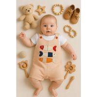 Balık Nakışlı Kısa Kollu Erkek Bebek Tulumu