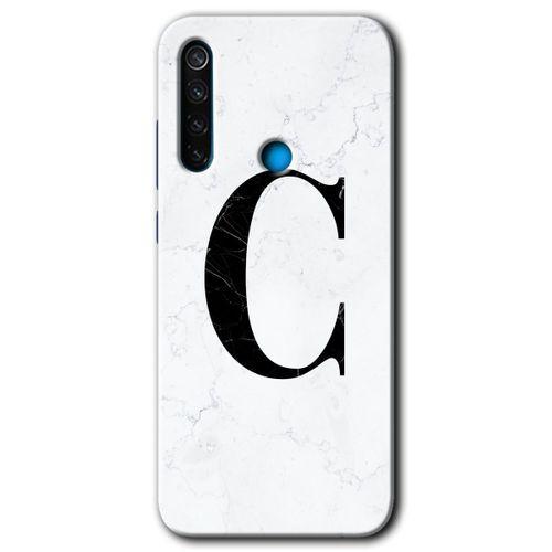 MRCİLETİSİM Xiaomi Redmi Note 8 Kılıf HD Desen Baskılı Arka Kapak + Temperli Cam - Beyaz Mermer Desenli Ç Harfi