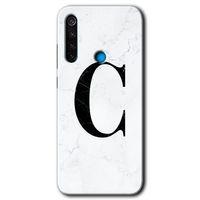 MRCİLETİSİM Xiaomi Redmi Note 8 Kılıf HD Desen Baskılı Arka Kapak + Temperli Cam - Beyaz Mermer Desenli Ç Harfi