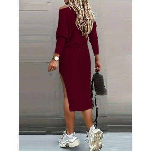 Kadın Uzun Kollu Düşük Omuz Yırtmaç Detay Kaşkorse Etek Bluz Ikili Takım