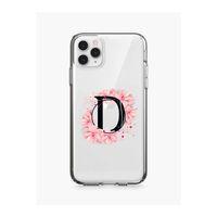 iPhone 11 Pro Pembe Çiçek Desen D Harfli Şeffaf Kılıf