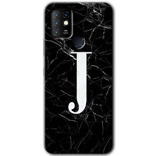 İnfinix Hot 10 Kılıf HD Desen Baskılı Arka Kapak - Siyah Mermer Desenli J Harfi