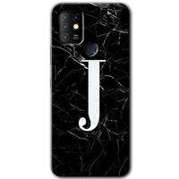 İnfinix Hot 10 Kılıf HD Desen Baskılı Arka Kapak - Siyah Mermer Desenli J Harfi