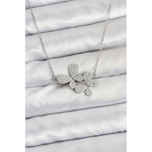 316L Çelik Zincir Gümüş Renk Zirkon Taşlı Kelebek Model Kadın Kolye