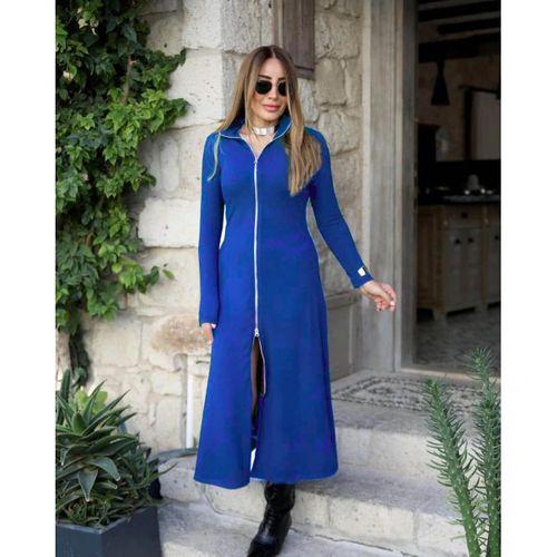 Kadın Uzun Kollu önden Fermuarlı Ithal Krep Elbise