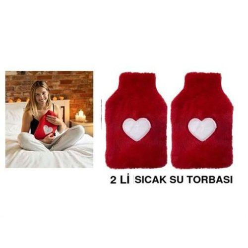 2 Adet Sıcak Su Torbası Peluş Kalpli,Kırmızı Termofor 27X17X2Cm 1 Litre