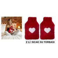 2 Adet Sıcak Su Torbası Peluş Kalpli,Kırmızı Termofor 27X17X2Cm 1 Litre