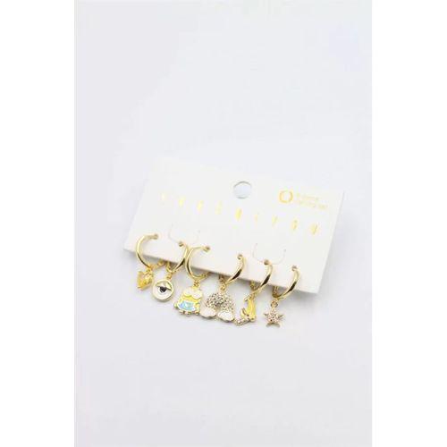 Renkli Taşlı Set Küpe - Altın