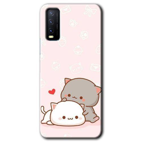 Vivo Y20s Kılıf HD Desen Baskılı Arka Kapak + Temperli Cam - Kedi Aşkı