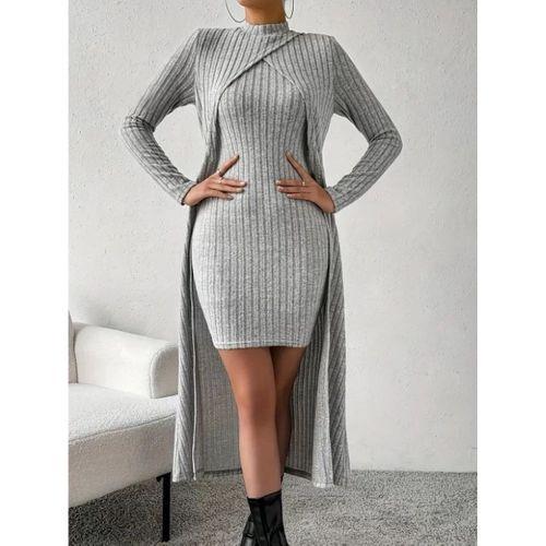 Pilelistore Kadın Askılı Yuvarlak Yakalı Elbise Ve Yarı Balıkçı Yakalı Kombinasyonu şardonlu Kaşkorse Ikili Takım