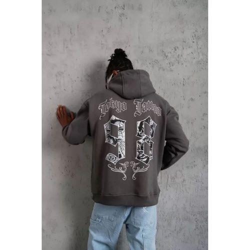 Erkek 98 Baskılı Kapşonlu Sweat - Gri