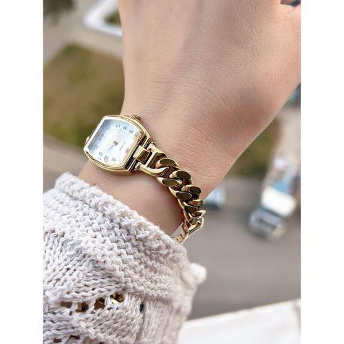 Essence Vintage Seri Küçük Köşeli Kasa Çelik Kararma Renk Atma Yapmaz Kadın Kol Saat+Bileklik 6968.1