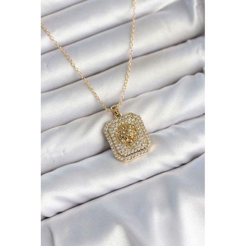 316L Çelik Zincir Gold Aslan Madalyon Model Zirkon Taşlı Kadın Kolye
