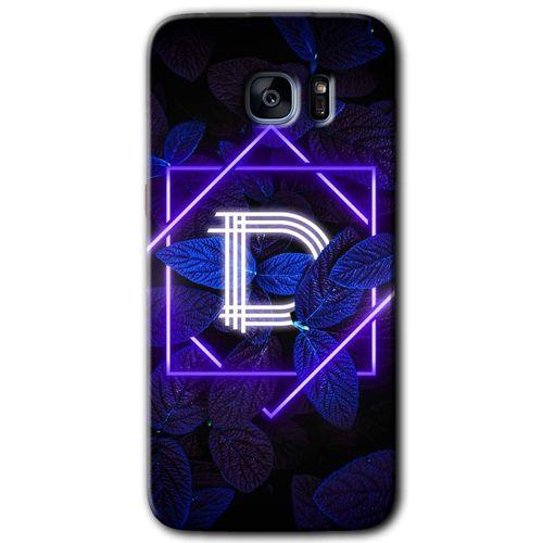 Galaxy S7 Edge Kılıf HD Desen Baskılı Arka Kapak - Dark Neon Yaprak D Harfi + Kırılmaz Cam