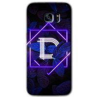 Galaxy S7 Edge Kılıf HD Desen Baskılı Arka Kapak - Dark Neon Yaprak D Harfi + Kırılmaz Cam
