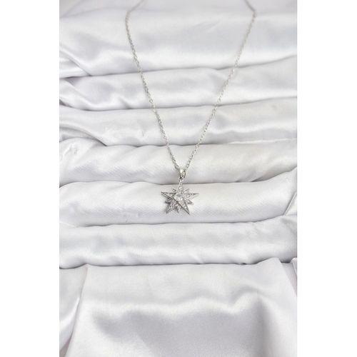 316L Çelik Zincir Gümüş Renk Yıldız Model Zirkon Taşlı Kadın Kolye