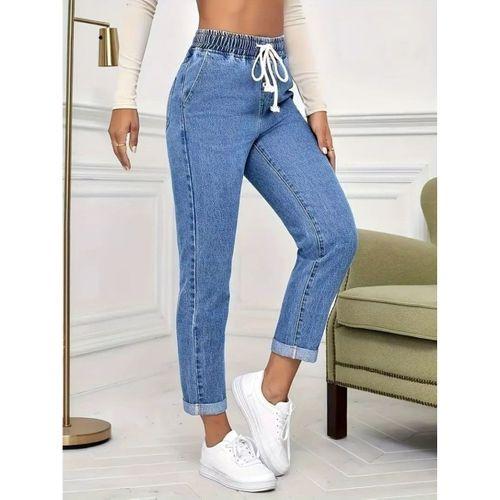 Kadın Yüksek Bel Bağcıklı Kot Pantolon