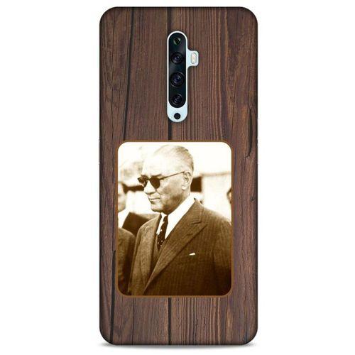 Oppo Reno 2z Kılıf Atatürk (28) Arka Kapak Kahve Tahta