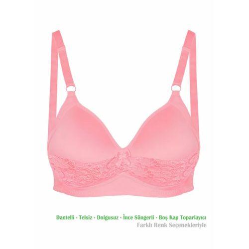 Alışveriş Meydanı Kadın Somon Dantelli Toparlayıcı Küçültücü Balensiz Boş Kap Sütyen