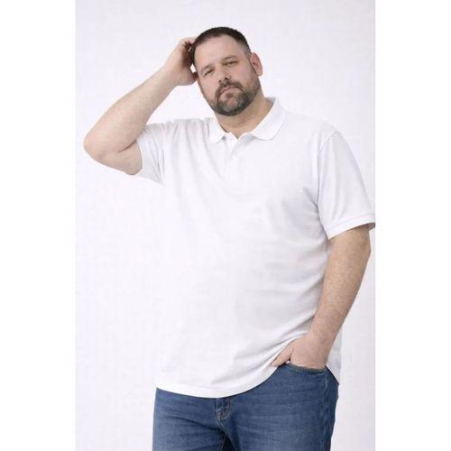 Erkek Pike Kumaş Düğmeli Yaka Battal Büyük Beden Günlük Kısa Kol Tişört T-shirt - Beyaz