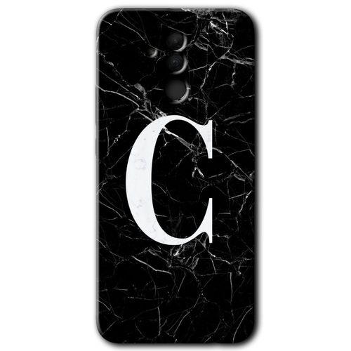 Potkal Hediye Fabrikası Huawei Mate 20 Lite Kılıf HD Desen Baskılı Arka Kapak - Siyah Mermer Desenli C Harfi