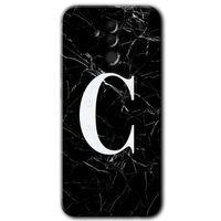 Potkal Hediye Fabrikası Huawei Mate 20 Lite Kılıf HD Desen Baskılı Arka Kapak - Siyah Mermer Desenli C Harfi