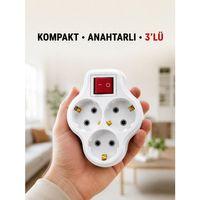 Anahtarlı 3’lü Priz Çoğaltıcı Kablosuz Duvar Tipi Topraklı Priz Çoklayıcı