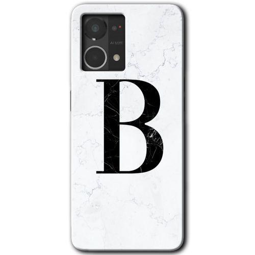 Oppo Reno 7 4G Kılıf HD Desen Baskılı Arka Kapak - Beyaz Mermer Desenli B Harfi