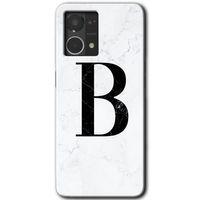 Oppo Reno 7 4G Kılıf HD Desen Baskılı Arka Kapak - Beyaz Mermer Desenli B Harfi