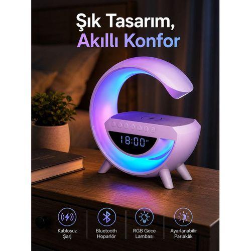 Bluetooth Hoparlör 15w Kablosuz Hızlı Şarj Led Gece Lambası