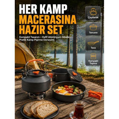 Kamp Mutfak Seti Alüminyum Çaydanlık Tencere Tava Hafif Ve Taşınabilir Tasarım