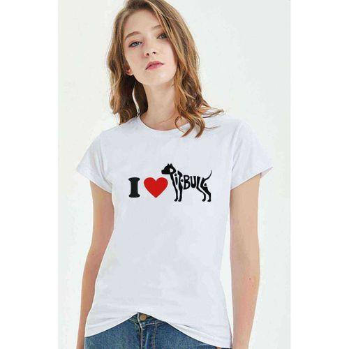 I Love Pitbull Baskılı Beyaz Kadın Tshirt