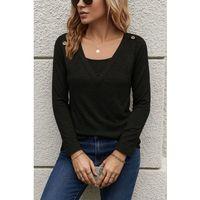 Kadın Uzun Kollu V Yaka Düğme Detaylı Yumoş Bluz