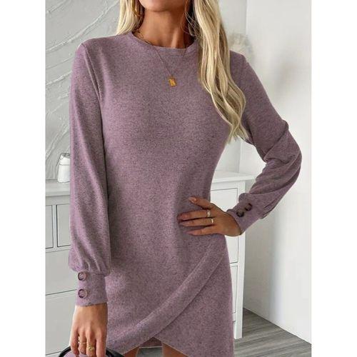 Kadın Uzun Kollu Bisiklet Yaka önden Asimetrik Kesim Detaylı Mini Yumoş Elbise