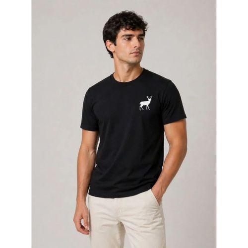 Erkek Minimal Geyik Logolu Tişört Bisiklet Yaka Kısa Kol Yazlık T-Shirt - Siyah